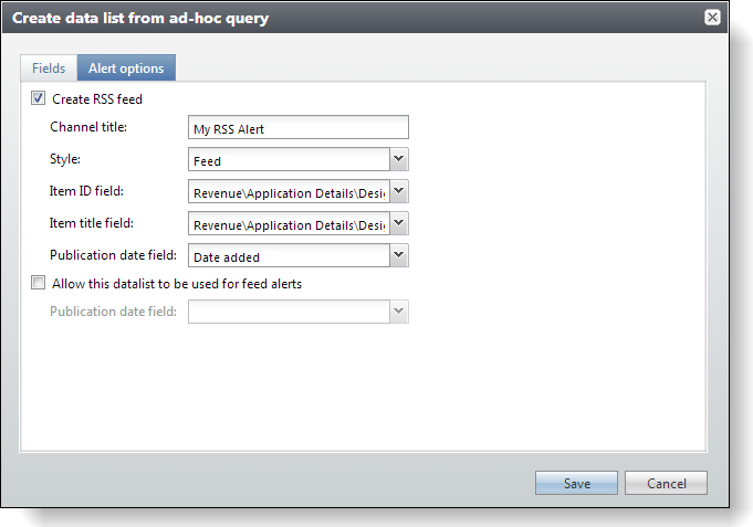 Rss Enabled RSS Enabling a User Defined Data List