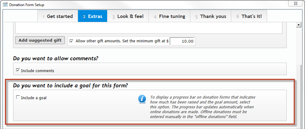 Extras Tab: Add progress goal option