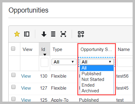 Opportunity status filter
