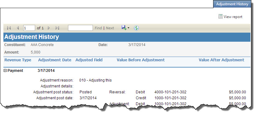 Adjustment History report