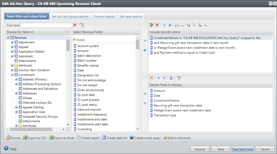 image shows Select Filter And Output Fields