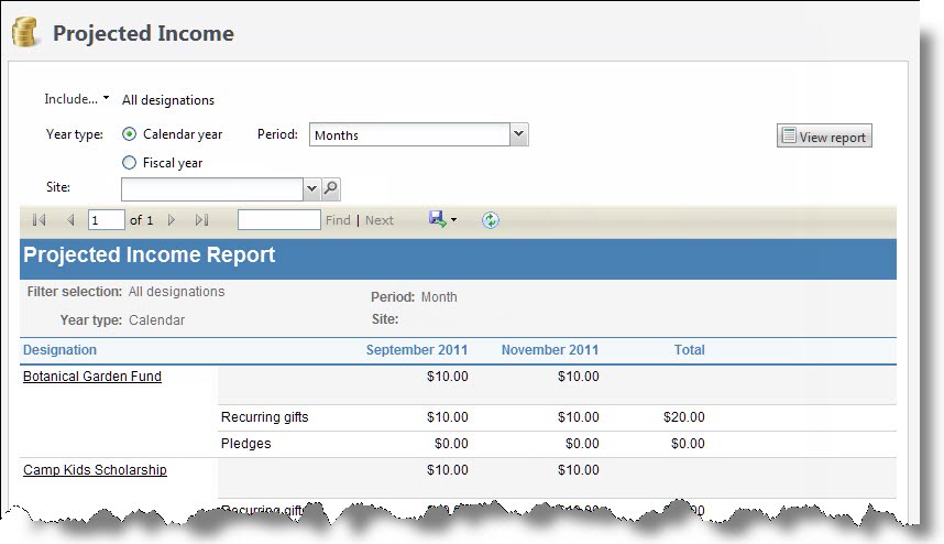projected income report