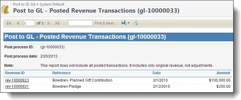 Posted revenue transactions report