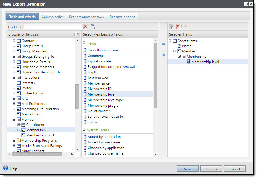 Export Definitions and Query Comparison
