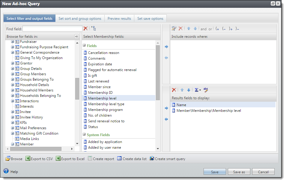 Export Definitions and Query Comparison