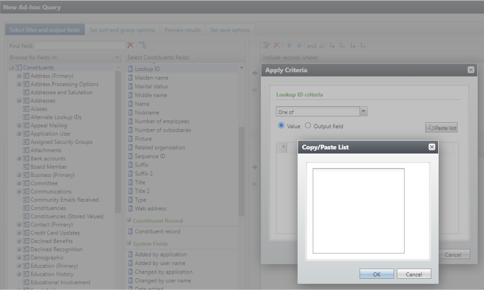 Ad hoc query copy