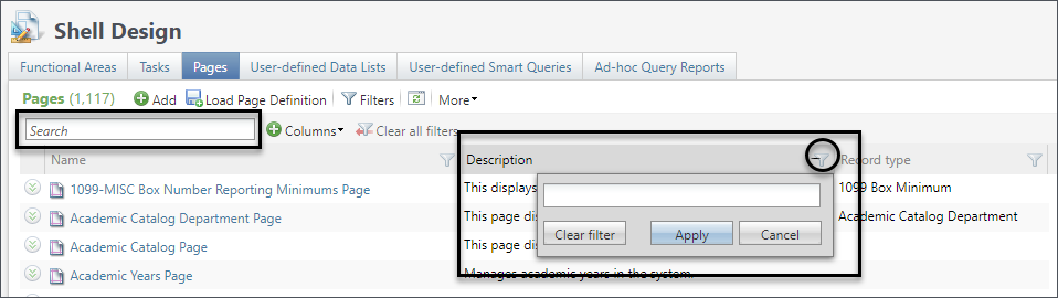 Filter by column in the Pages tab. 