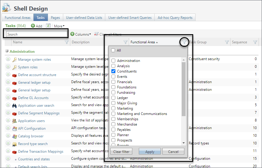 Filter by column in the Tasks tab. 