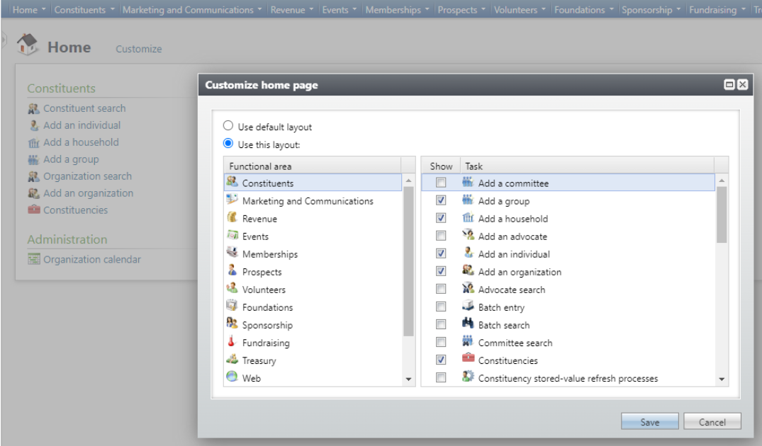 Customize home page