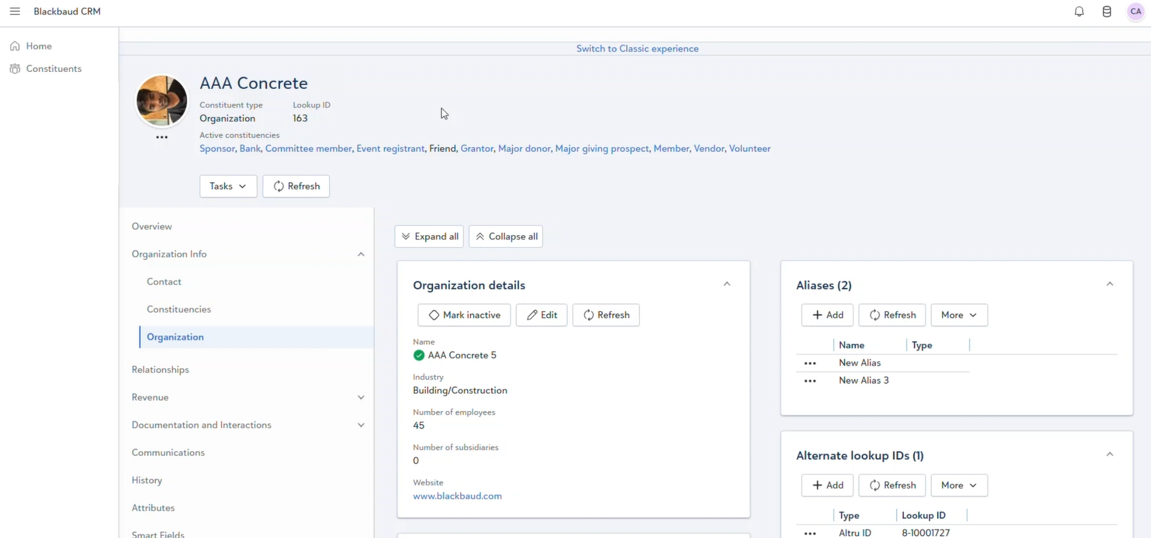 organization cconstituent profile record