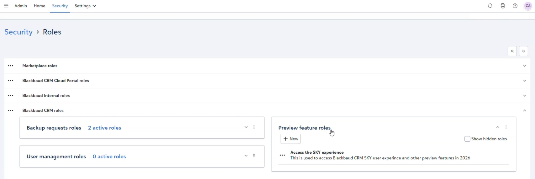 Shows management for Blackbaud CRM roles (security)