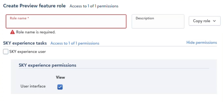 Enable a preview of the Sky user interface for a role
