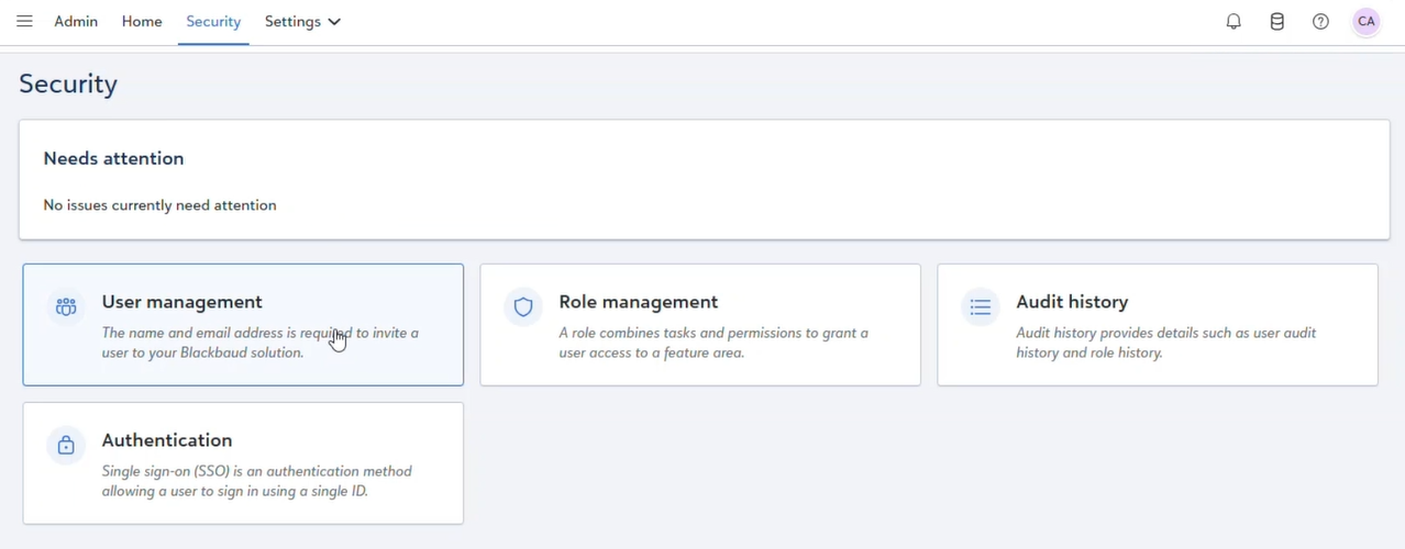 From Admin, select Security and then User management. 