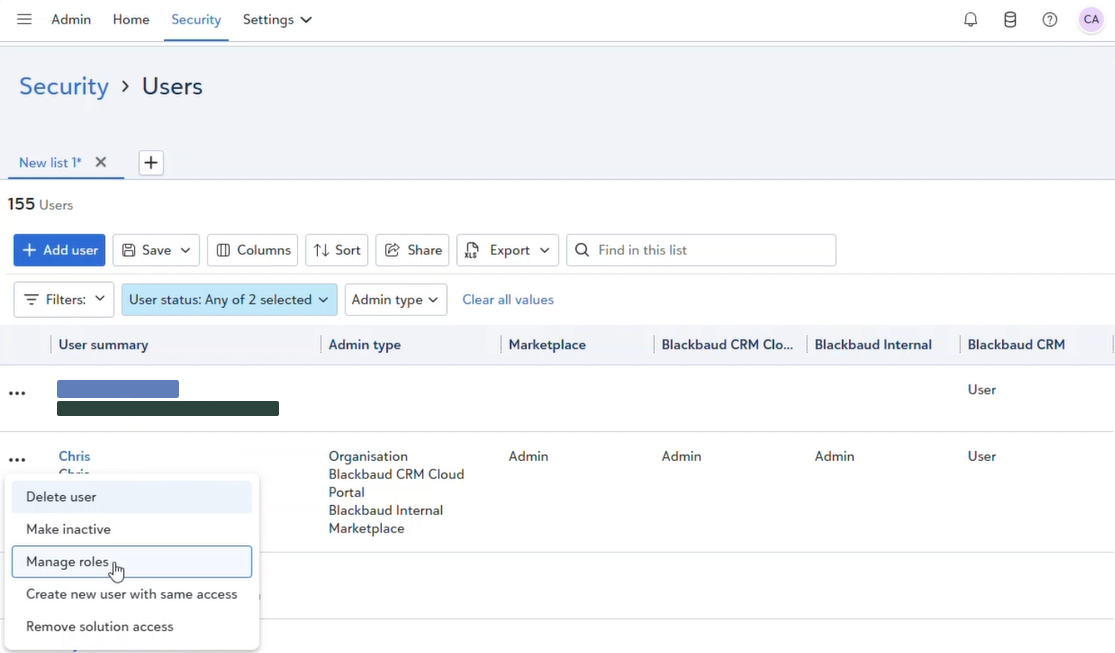 Manage roles for a user