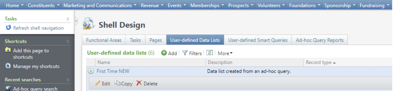 User defined data list