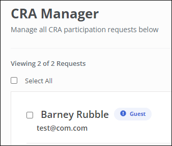 CRA Manager with guest name and email address