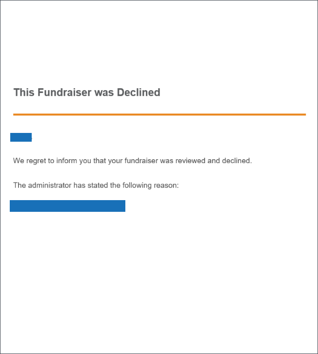 Example of the Fundraiser Declined (P2P004) email