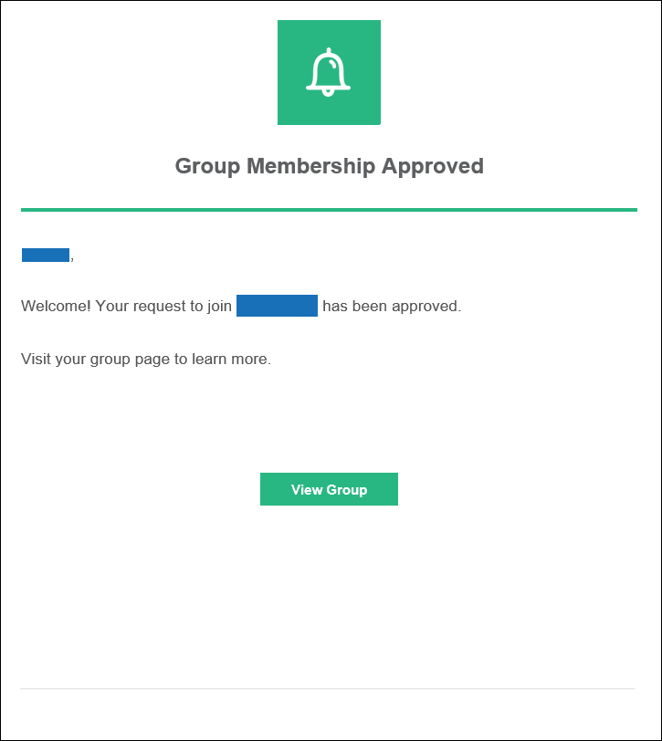 Example of the Group Join Request Approved email
