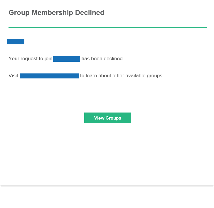 Example of the Group Join Request Denied email