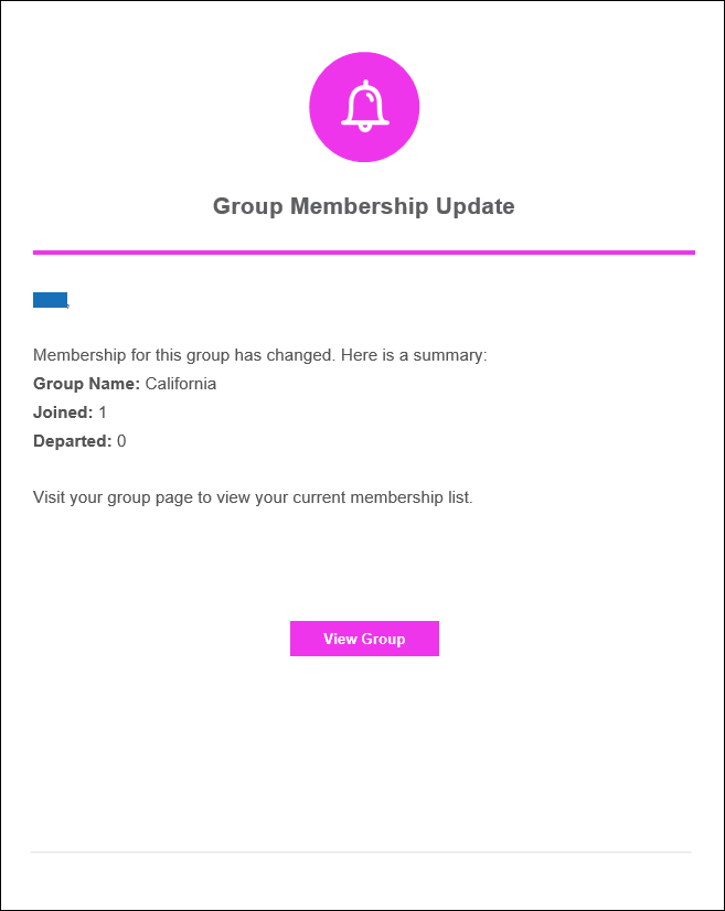Example of the Group Membership Update email