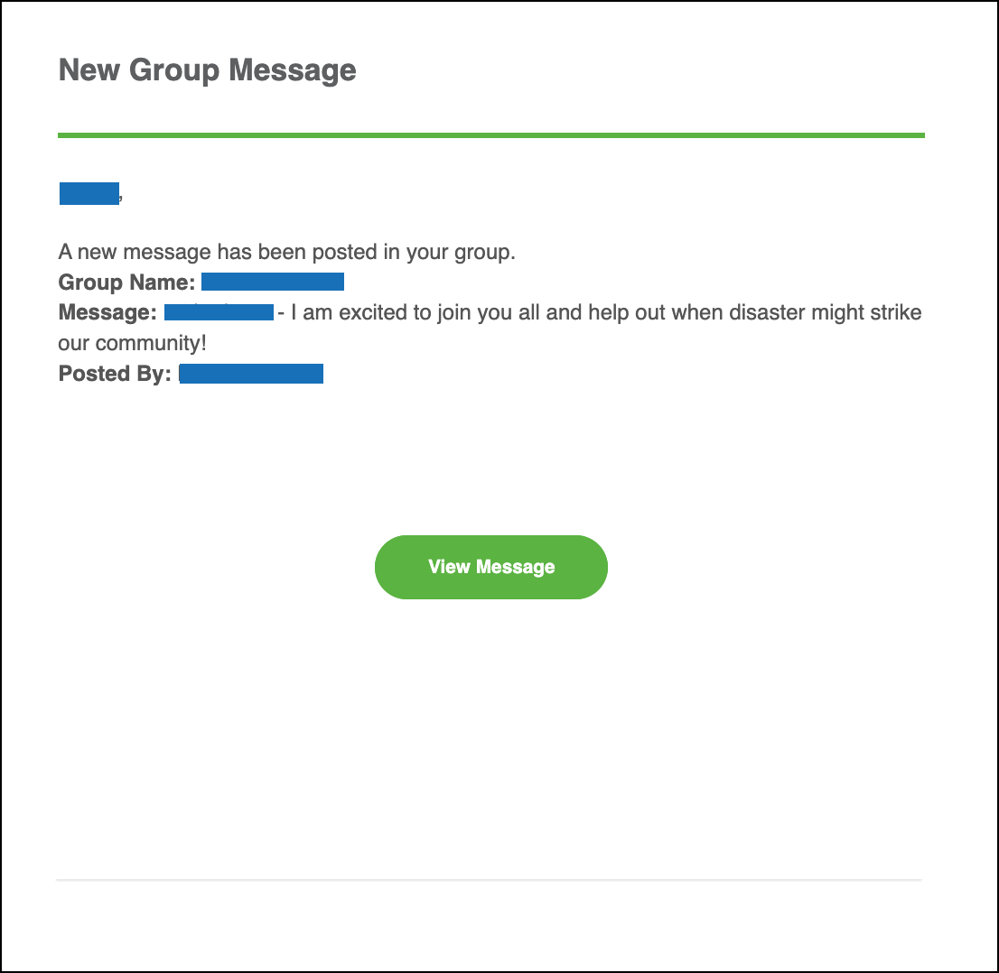 Example of the Group Message Posted email