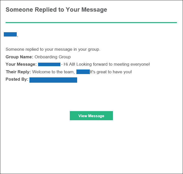 Example of the Reply to Group Message Post email