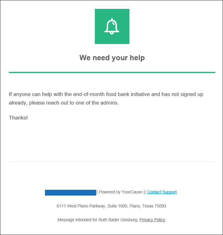 Example of the Send Message to Group email