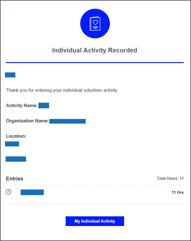 Example of the Individual Activity Logged email