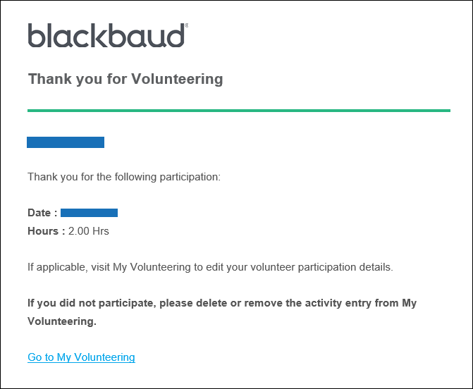 Example of the Recurring Individual Activity Reminder email