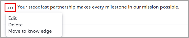 Menu options in Brand Voice for Edit Delete and Convert to knowledge entry