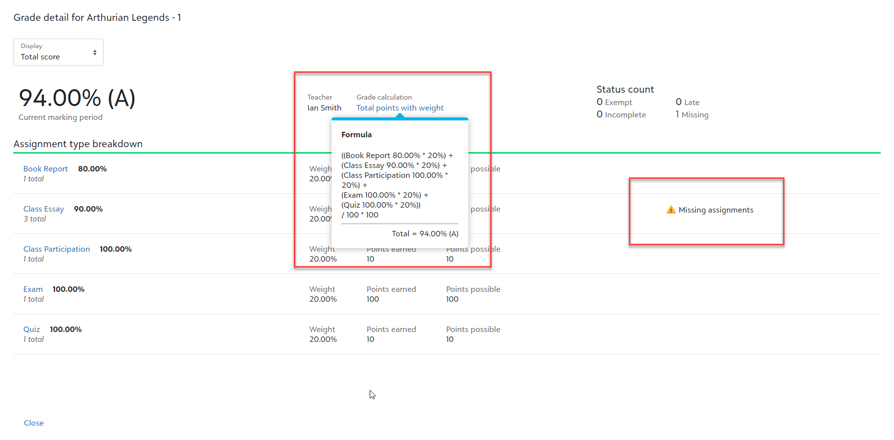 First example of grade transparency options