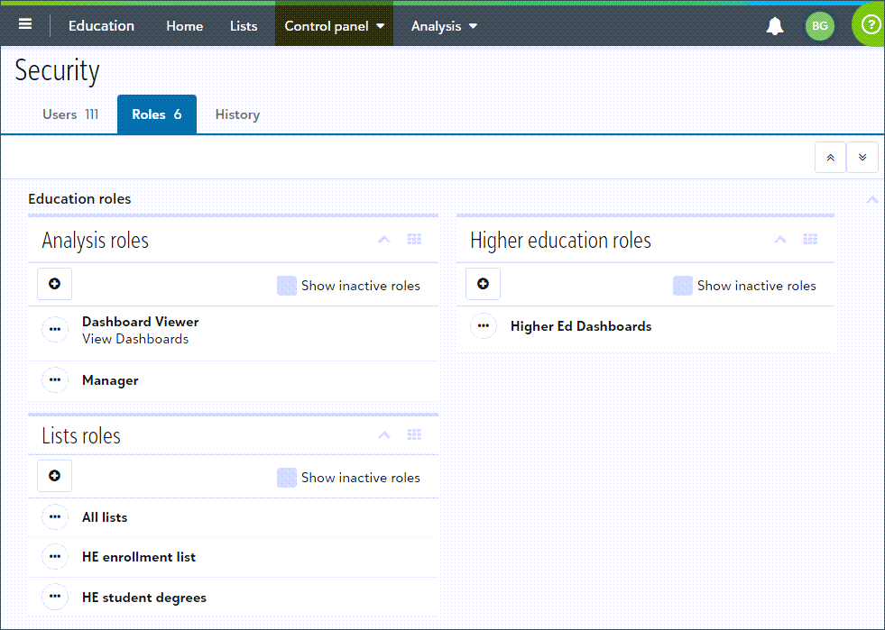 From Control Panel, select Security and then select Roles. 