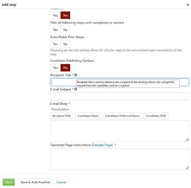 image shows the Add Step interface which show helplets that now appear to guide managers as they create a checklist step