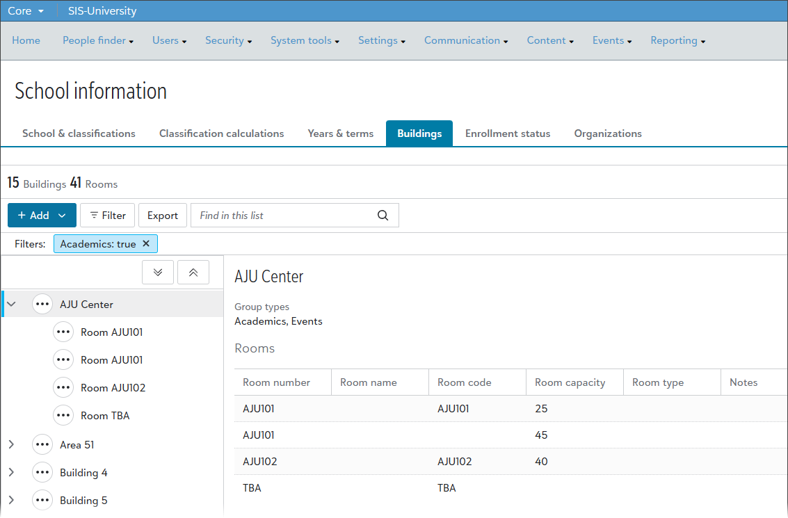 User interface for managing buildings and rooms