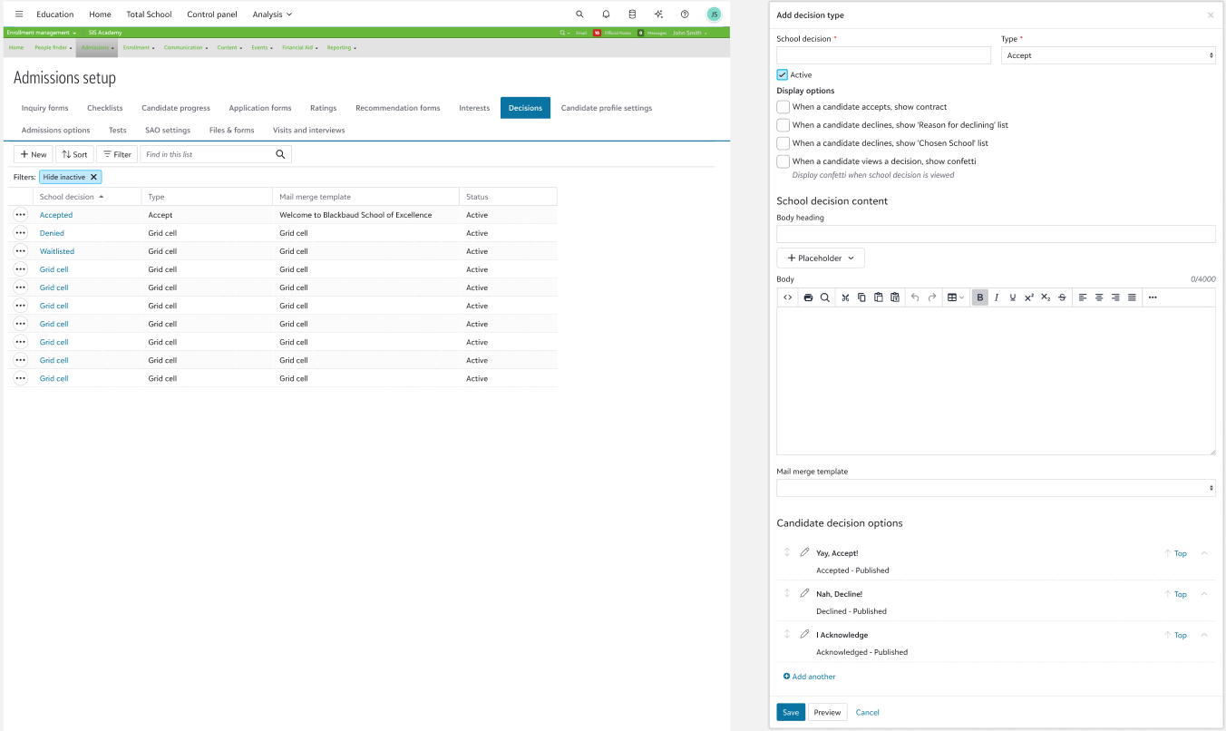 Shows "Add decision type" 