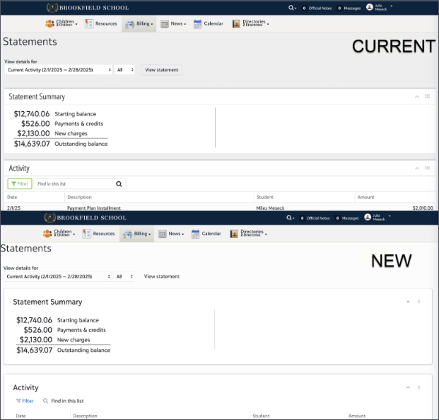 image shows the before and after view of statements