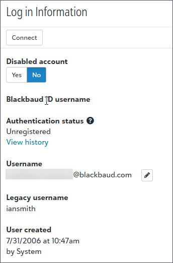 Image shows Core profile page, Access tab, Login tile with Connect option