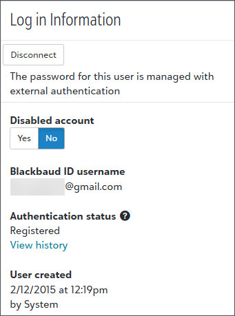 Image shows Core profile page, Access tab, Login tile with Disconnect option