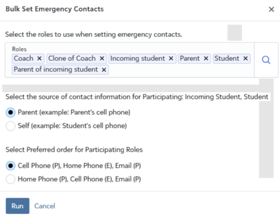 Set emergency contacts in bulk using roles and phone types