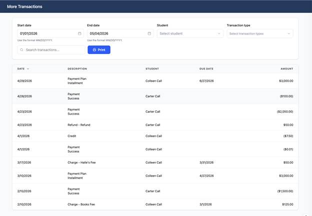 Payer portal view more transactions