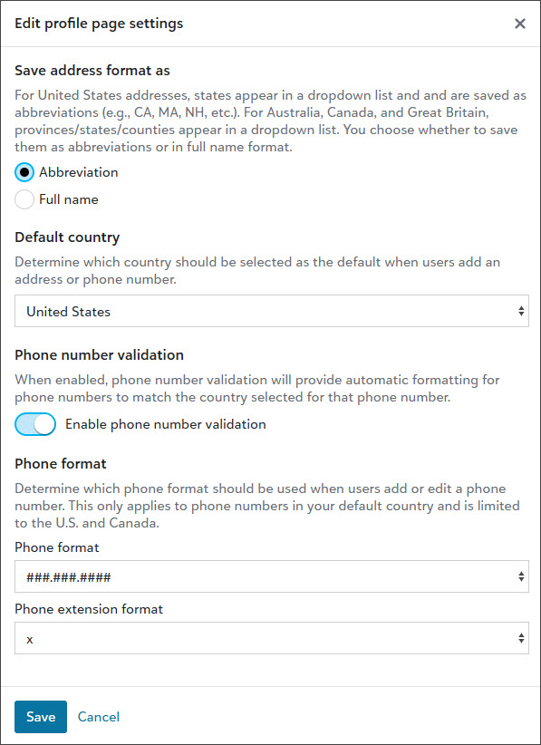 Enable automatic phone number formatting and validation