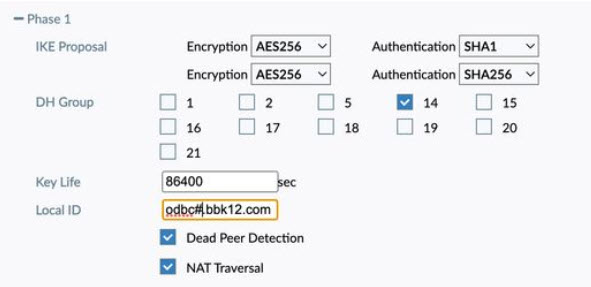 Phase 1 settings for VPN