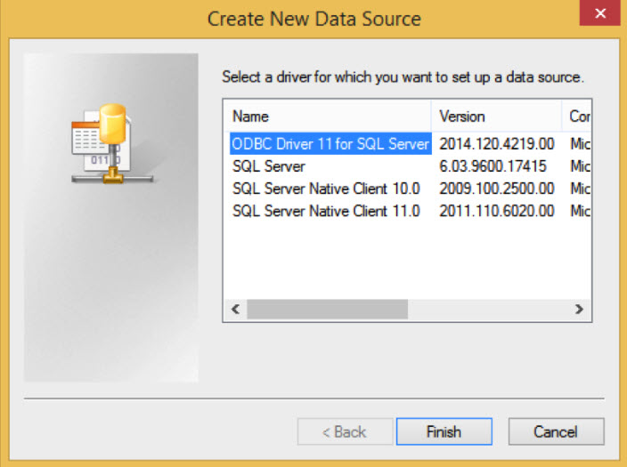 Create new data source with Finish option