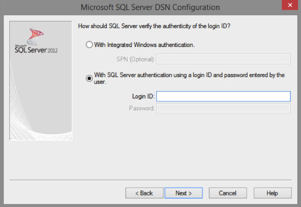 Microsoft SQL Server DSN Configuration with login