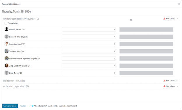 image shows the updated modal for faculty to enter attendance