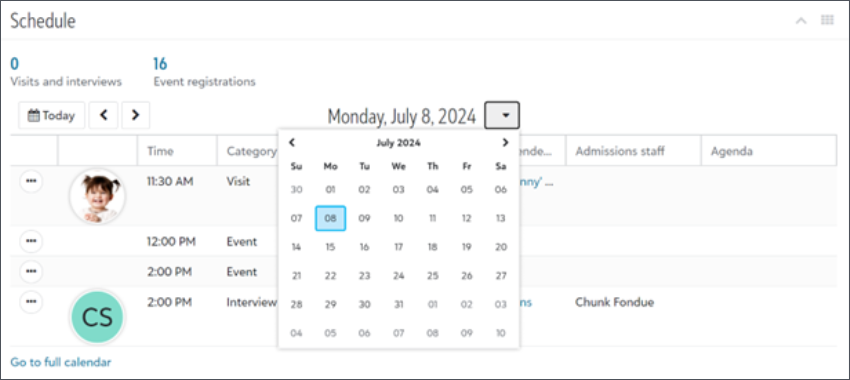 image shows the date picker for a schedule