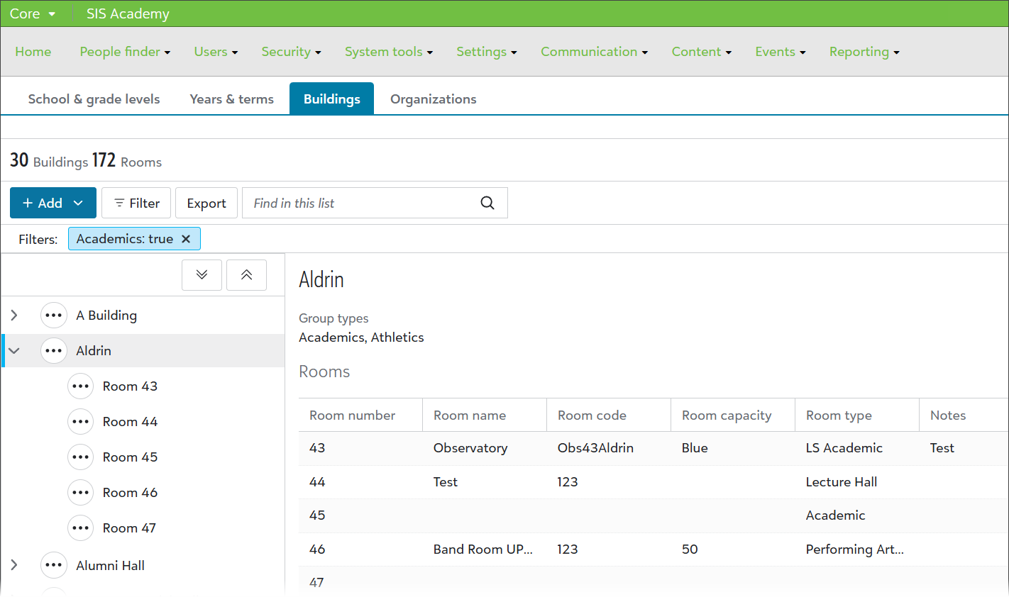 User interface for managing buildings and rooms