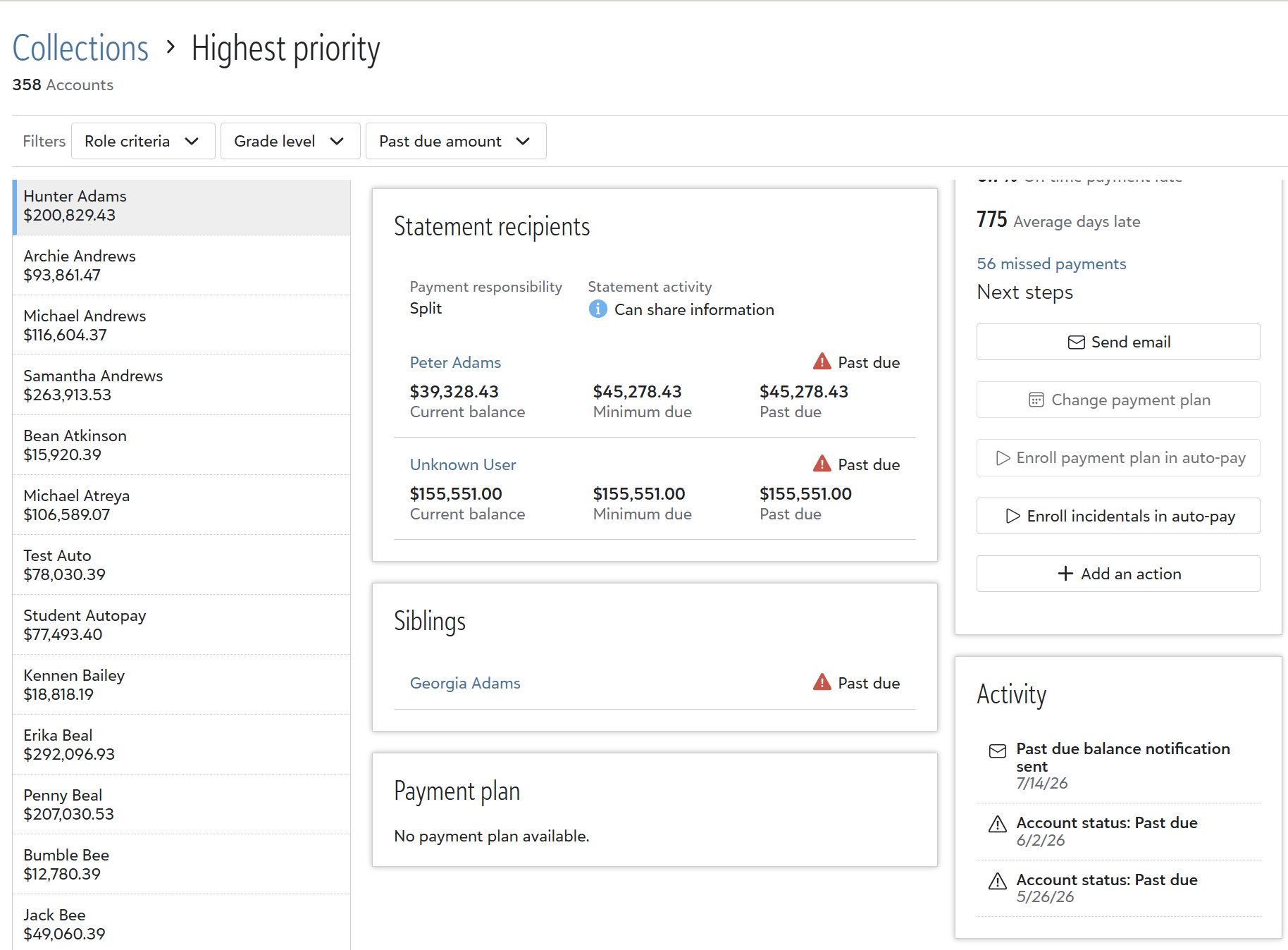 Use the collections assistant to view issues by highest priority