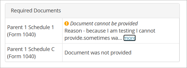 School users view document explanations on the family's Documents page