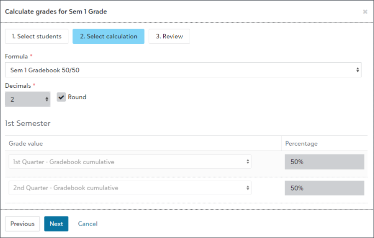 Image shows screen for Calculate Grade for Semester 1 Grade